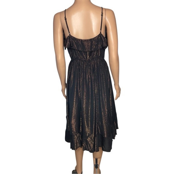 Amadi Anthropologie Black and Bronze Metallic Ruffle Dress size M NWT Party - Picture 3 of 9